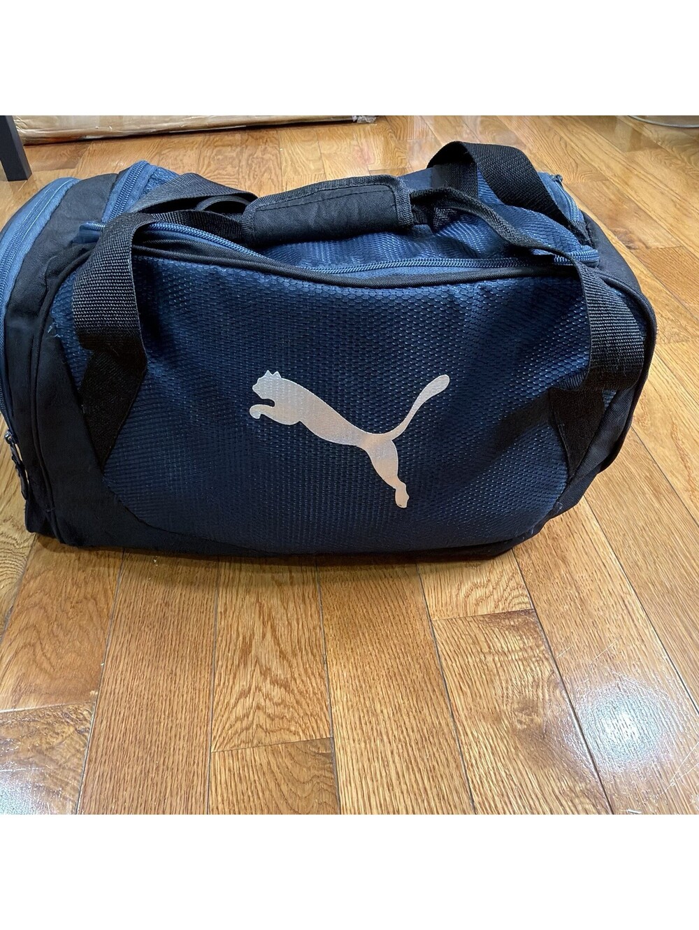 PUMA Duffel Gym Bag Black Blue Sports Travel Overnight Shoulder Zip Unisex